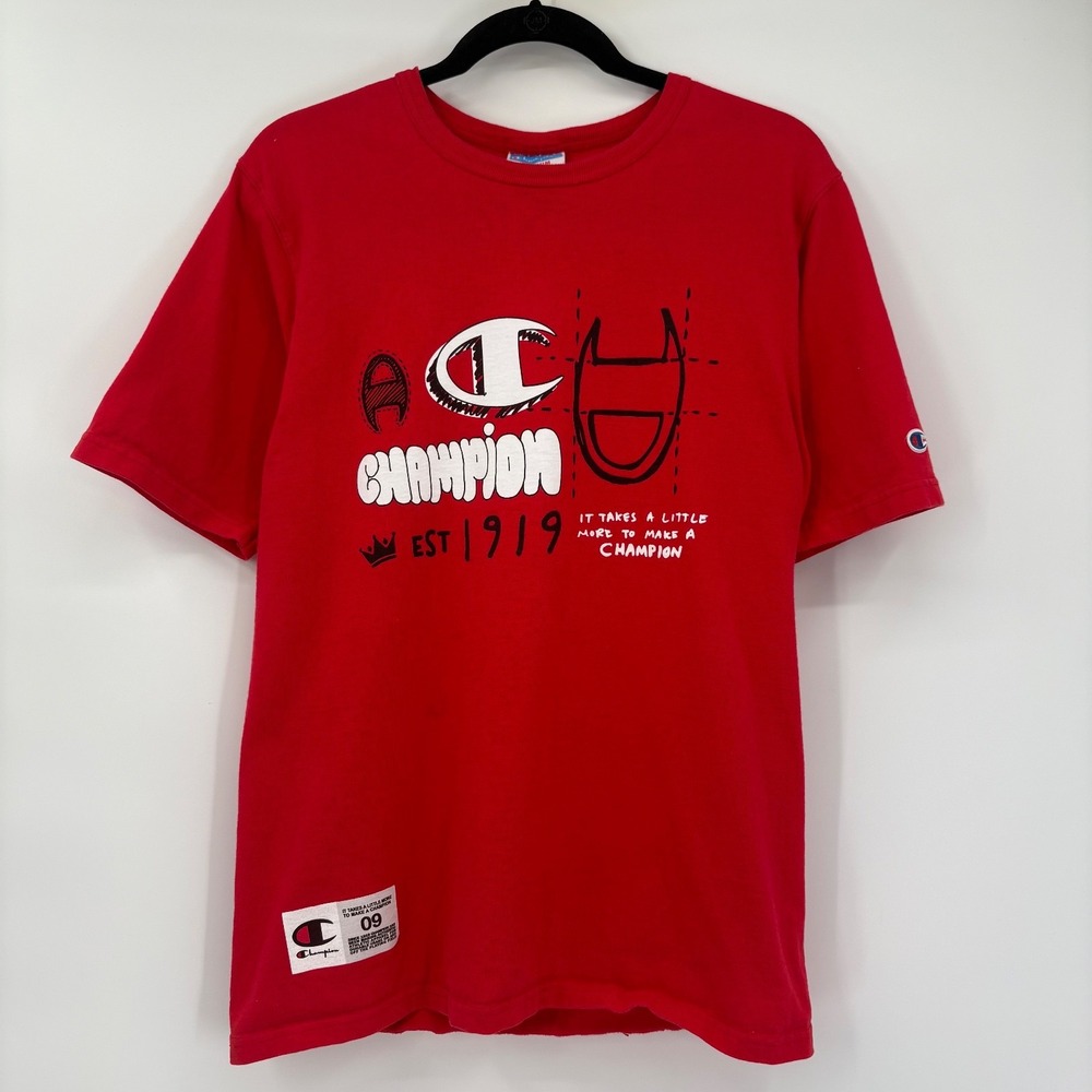 Champion Mens Medium Vintage Shirt Logo Graphic Red 1919 Short Sleeve